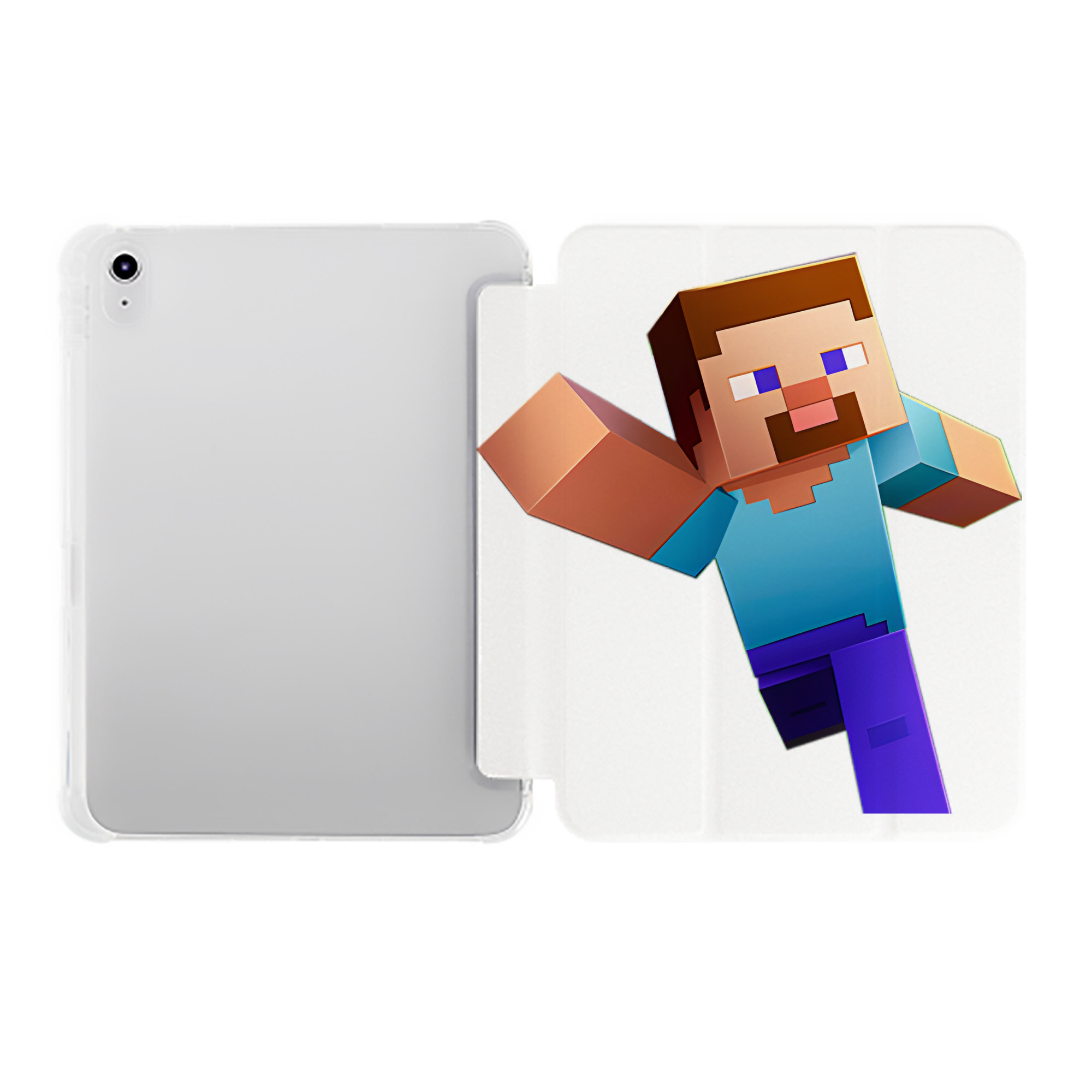 （画像用） マインクラフト ブロックの世界 Minecraft MC Block world IPad ケース ペン収納付き 三つ折りスタンド PUレザー×シリコン 対応機種9.5/10.5/10.9インチ